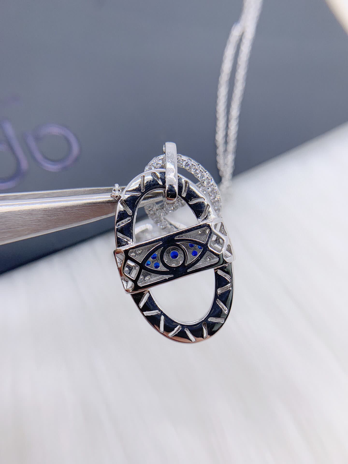 APM Monaco Silver Evil Eye Necklace with Diamond Accents